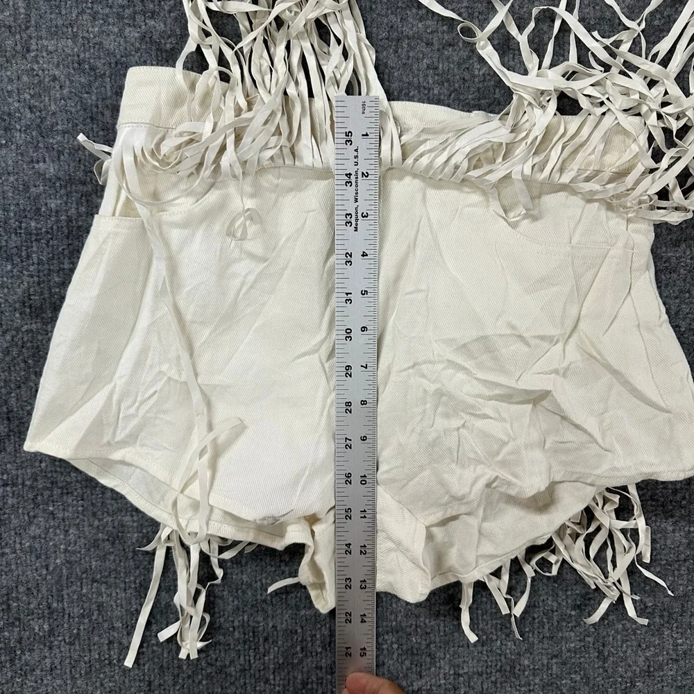 Le Lis Shorts Womens Size S Cream Denim Fringe Western Festival Boho Casual